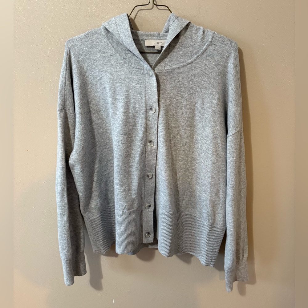 LOFT Gray Button-Up Hooded Cardigan Womens size XL